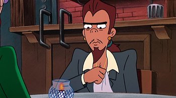 Movie still from “Hey Arnold! The Movie” (2002), directed by Tuck Tucker – A man sitting in front of a table with a candle; Close Up shot, High angle