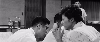 Movie still from “High and Low” (1963), directed by Akira Kurosawa – A man and a woman looking at each other's hair; Close Up shot, Over the shoulder angle