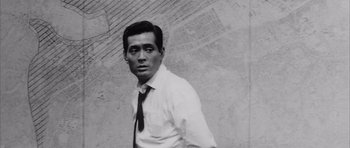 Movie still from “High and Low” (1963), directed by Akira Kurosawa – A man wearing a white shirt and a tie; Close Up shot, High angle