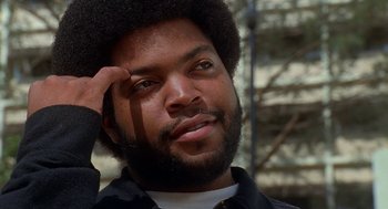 Movie still from “Higher Learning” (1995), directed by John Singleton – A person with a beard; Close Up shot, Low angle