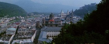 Movie still from “Hopscotch” (1980), directed by Ronald Neame – A view of a city from a high point of view; Extreme Wide shot, High angle
