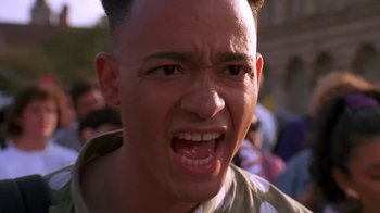 Movie still from “House Party 2” (1991), directed by Doug McHenry – A young man with an angry look on his face; Close Up shot, Low angle