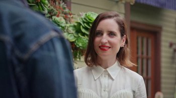 Movie still from “How It Ends” (2021), directed by Daryl Wein – A person wearing a white shirt; Close Up shot, Over the shoulder angle