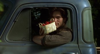 Movie still from “How to Make an American Quilt” (1995), directed by Jocelyn Moorhouse – A man holding a basket in the back of a truck; Close Up shot, High angle