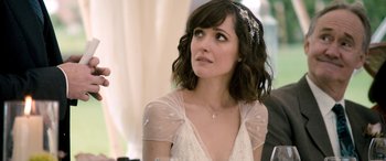 Movie still from “I Give It a Year” (2013), directed by Dan Mazer – A person wearing a dress; Close Up shot, Over the shoulder angle