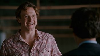 Movie still from “I Love You, Man” (2009), directed by John Hamburg – A man in a plaid shirt talking to another man; Close Up shot, Over the shoulder angle
