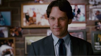 Movie still from “I Love You, Man” (2009), directed by John Hamburg – A man in a suit and a tie; Close Up shot, Over the shoulder angle