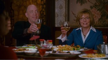 Movie still from “I Love You, Man” (2009), directed by John Hamburg – A man and a woman sitting at a dinner table; Medium shot, Over the shoulder angle