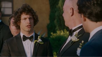 Movie still from “I Love You, Man” (2009), directed by John Hamburg – Two men in tuxedos standing next to each other; Close Up shot, Over the shoulder angle