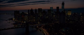 Movie still from “I Origins” (2014), directed by Mike Cahill – A view of a city at night from a helicopter; Extreme Wide shot, High angle