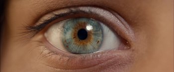 Movie still from “I Origins” (2014), directed by Mike Cahill – A person's blue eye; Extreme Close Up shot, Overhead angle