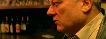 Movie still from “I Stand Alone” (1998), directed by Gaspar Noé – View of a man's face; Extreme Close Up shot, Over the shoulder angle