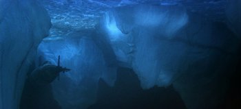 Movie still from “Ice Station Zebra” (1968), directed by John Sturges – A view of the inside of an ice cave; Extreme Wide shot, Overhead angle