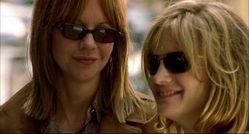 Movie still from “In the Cut” (2003), directed by Jane Campion – Two women wearing sunglasses posing for a picture; Close Up shot, Low angle