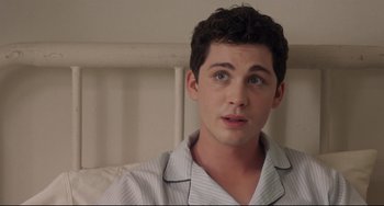 Movie still from “Indignation” (2016), directed by James Schamus – A young man in a white and blue striped shirt; Close Up shot, High angle