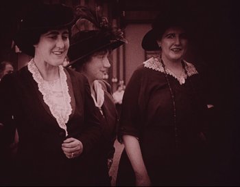 Movie still from “Intolerance” (1916), directed by D.W. Griffith – A group of women standing next to each other; Medium shot, High angle