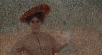 Movie still from “Investigation of a Citizen Above Suspicion” (1970), directed by Elio Petri – A painting of a woman wearing a red hat; Extreme Close Up shot, Overhead angle