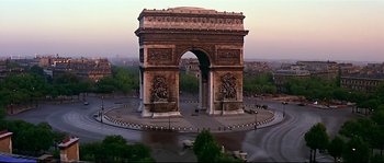 Movie still from “Irma la Douce” (1963), directed by Billy Wilder – An aerial view of the arc de triomphe in paris; Extreme Wide shot, High angle