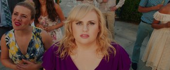Movie still from “Isn't It Romantic” (2019), directed by Todd Strauss-Schulson – A woman with blonde hair and a purple top; Close Up shot, Over the shoulder angle