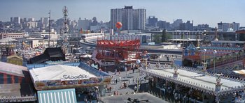 Movie still from “It Happened at the World's Fair” (1963), directed by Norman Taurog – An aerial view of an amusement park in the middle of the day; Extreme Wide shot, High angle