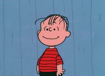 Movie still from “It's the Great Pumpkin, Charlie Brown” (1966), directed by Bill Melendez – A drawing of linus from the peanuts series; Medium shot, Low angle