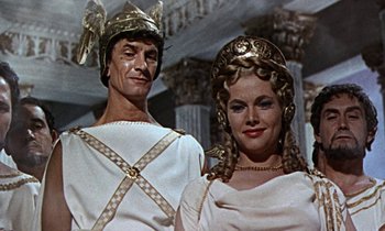 Movie still from “Jason and the Argonauts” (1963), directed by Don Chaffey – A man and a woman dressed in ancient roman clothing; Medium shot, Low angle