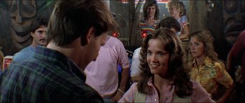 Movie still from “Jaws 3-D” (1983), directed by Joe Alves – A man and a woman are talking to each other; Close Up shot, Over the shoulder angle