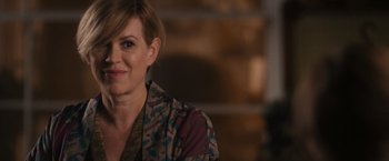 Movie still from “Jem and the Holograms” (2015), directed by Jon M. Chu – A person wearing a jacket; Close Up shot, Over the shoulder angle