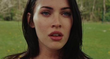 Movie still from “Jennifer's Body” (2009), directed by Karyn Kusama – A woman with blue eyes; Close Up shot, Low angle