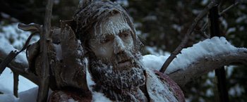 Movie still from “Jeremiah Johnson” (1972), directed by Sydney Pollack – A man with a long beard covered in snow; Close Up shot, Low angle