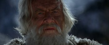 Movie still from “Jeremiah Johnson” (1972), directed by Sydney Pollack – An old man with long white hair and a long beard; Close Up shot, Low angle