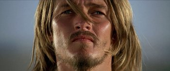 Movie still from “Jesus Christ Superstar” (1973), directed by Norman Jewison – A person with long hair and a beard; Close Up shot, Low angle