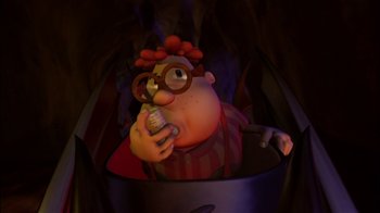 Movie still from “Jimmy Neutron: Boy Genius” (2001), directed by John A. Davis – An animated character is holding a can of beer in his hand; Medium shot, High angle