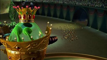 Movie still from “Jimmy Neutron: Boy Genius” (2001), directed by John A. Davis – A large group of people are gathered in a circus; Extreme Wide shot, High angle