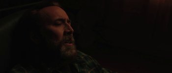 Movie still from “Joe” (2013), directed by David Gordon Green – A man with a goatee and a plaid shirt; Close Up shot, Low angle