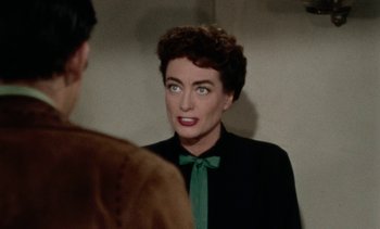 Movie still from “Johnny Guitar” (1954), directed by Nicholas Ray – A person wearing a suit and tie; Close Up shot, Over the shoulder angle