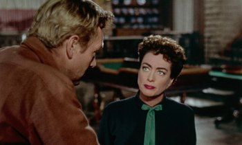 Movie still from “Johnny Guitar” (1954), directed by Nicholas Ray – A man and a woman are talking in a room; Close Up shot, Over the shoulder angle
