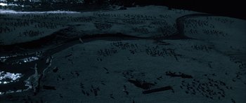 Movie still from “Jonathan Livingston Seagull” (1973), directed by Hall Bartlett – A view from above at night of a field of birds; Extreme Wide shot, High angle