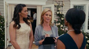 Movie still from “Jumping the Broom” (2011), directed by Salim Akil – A group of women standing next to each other outside; Medium shot, Over the shoulder angle
