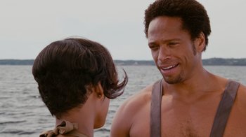 Movie still from “Jumping the Broom” (2011), directed by Salim Akil – A man and a woman talking on the beach; Close Up shot, Over the shoulder angle