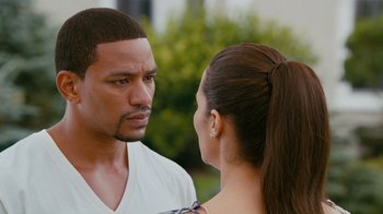 Movie still from “Jumping the Broom” (2011), directed by Salim Akil – A man and a woman are looking at each other; Close Up shot, Over the shoulder angle