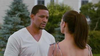 Movie still from “Jumping the Broom” (2011), directed by Salim Akil – A man and a woman are standing outside; Close Up shot, Over the shoulder angle