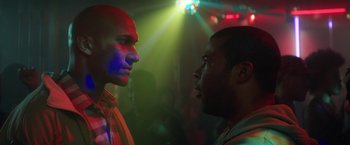 Movie still from “Keanu” (2016), directed by Peter Atencio – Two men are facing each other in a nightclub; Close Up shot, Over the shoulder angle