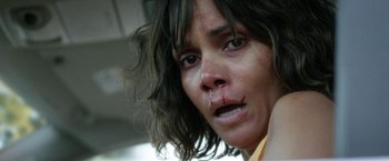 Movie still from “Kidnap” (2017), directed by Luis Prieto – A person with a nose bleed; Close Up shot, Low angle