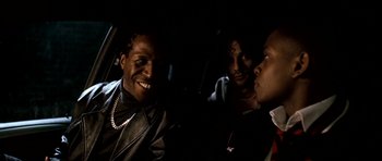 Movie still from “Kidulthood” (2006), directed by Menhaj Huda – A group of people sitting in a car; Close Up shot, Over the shoulder angle