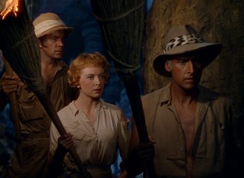 Movie still from “King Solomon's Mines” (1950), directed by Andrew Marton – A group of people standing next to each other; Medium shot, Low angle