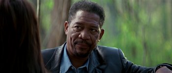 Movie still from “Kiss the Girls” (1997), directed by Gary Fleder – An older man wearing a leather jacket looking at the camera; Close Up shot, Over the shoulder angle