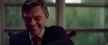 Movie still from “Klute” (1971), directed by Alan J. Pakula – A person wearing a suit and tie; Close Up shot, Over the shoulder angle