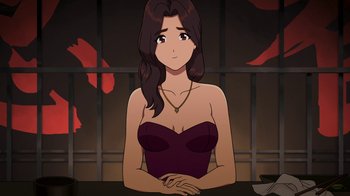 Movie still from “Entergalactic” (2022), directed by Fletcher Moules – An animated picture of a woman sitting at a table; Medium shot, Over the shoulder angle