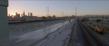 Movie still from “Knight of Cups” (2015), directed by Terrence Malick – A view of a river that has been washed out; Extreme Wide shot, High angle